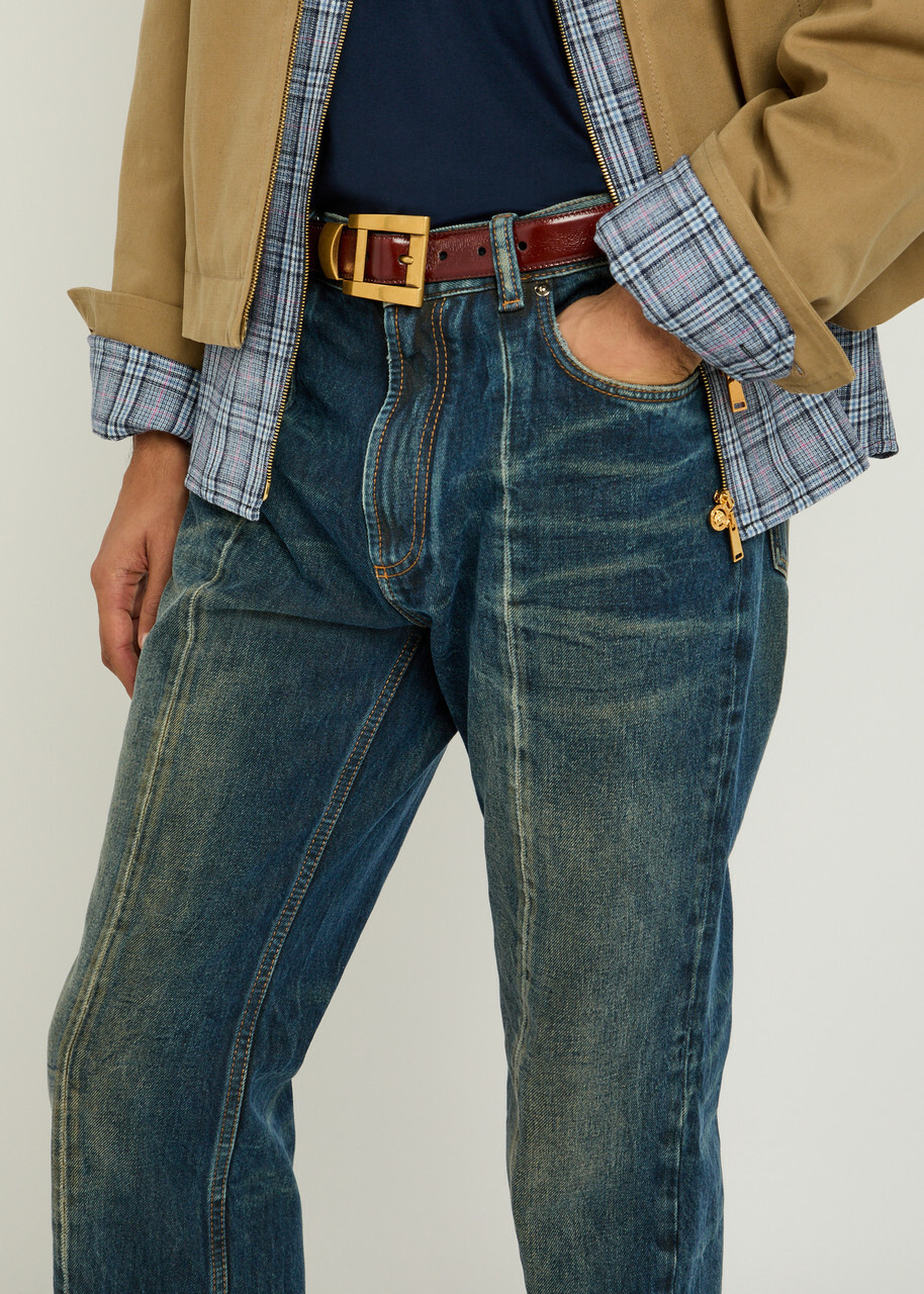 Versace Distressed Straight-leg Jeans Blue