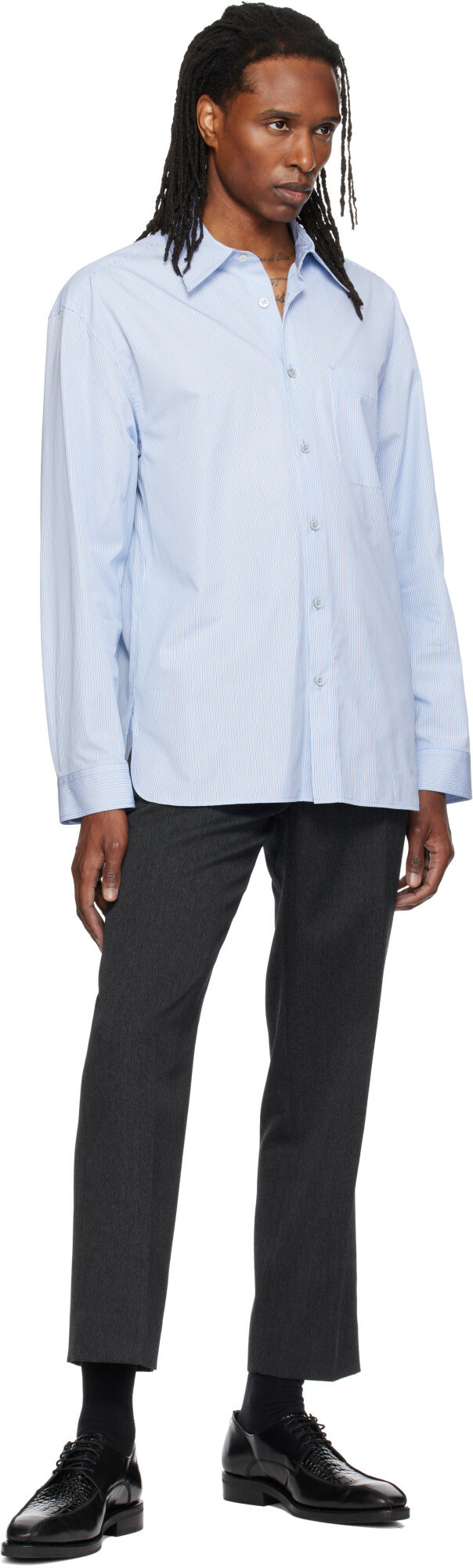 Solid Homme Blue Semi-Over Striped Shirt