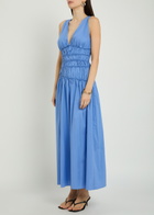 Faithfull The Brand Saja Smocked Cotton Maxi Dress Blue