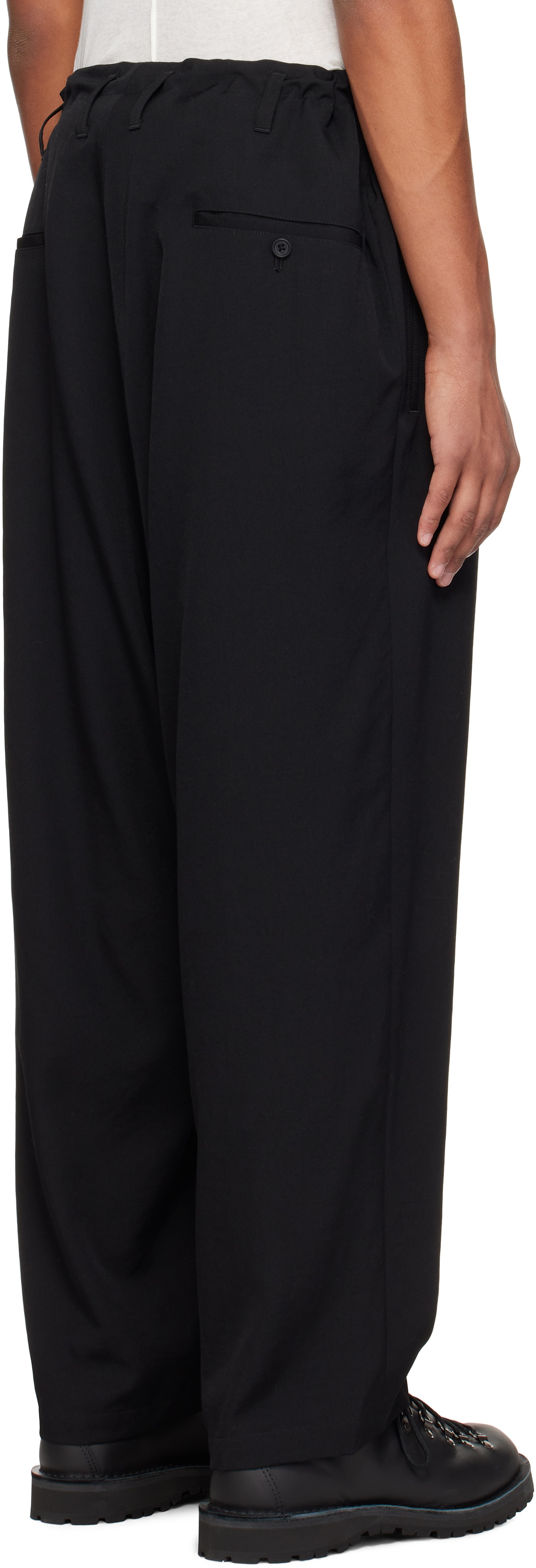 YOHJI YAMAMOTO Black Wool Gabardine Side Tuck Trousers Yohji Yamamoto