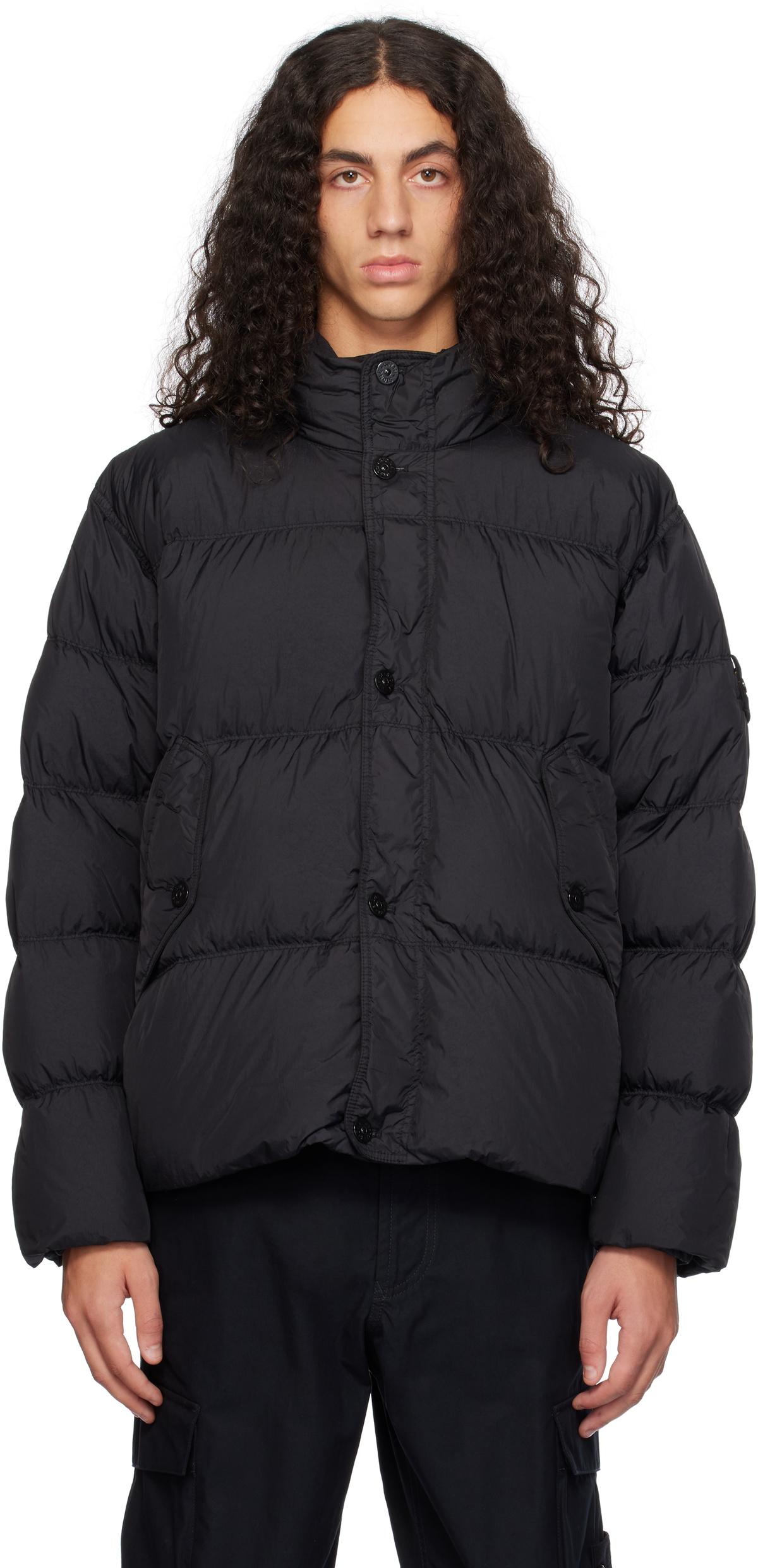 Stone Island Black Crinkle Reps R-NY Down Jacket Stone Island