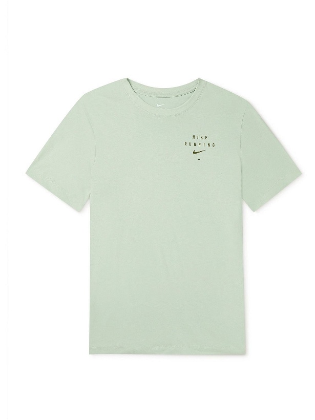 Photo: Nike Running - Logo-Print Cotton-Blend Jersey T-Shirt - Green