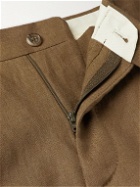 De Petrillo - Straight-Leg Pleated Linen Suit Trousers - Brown