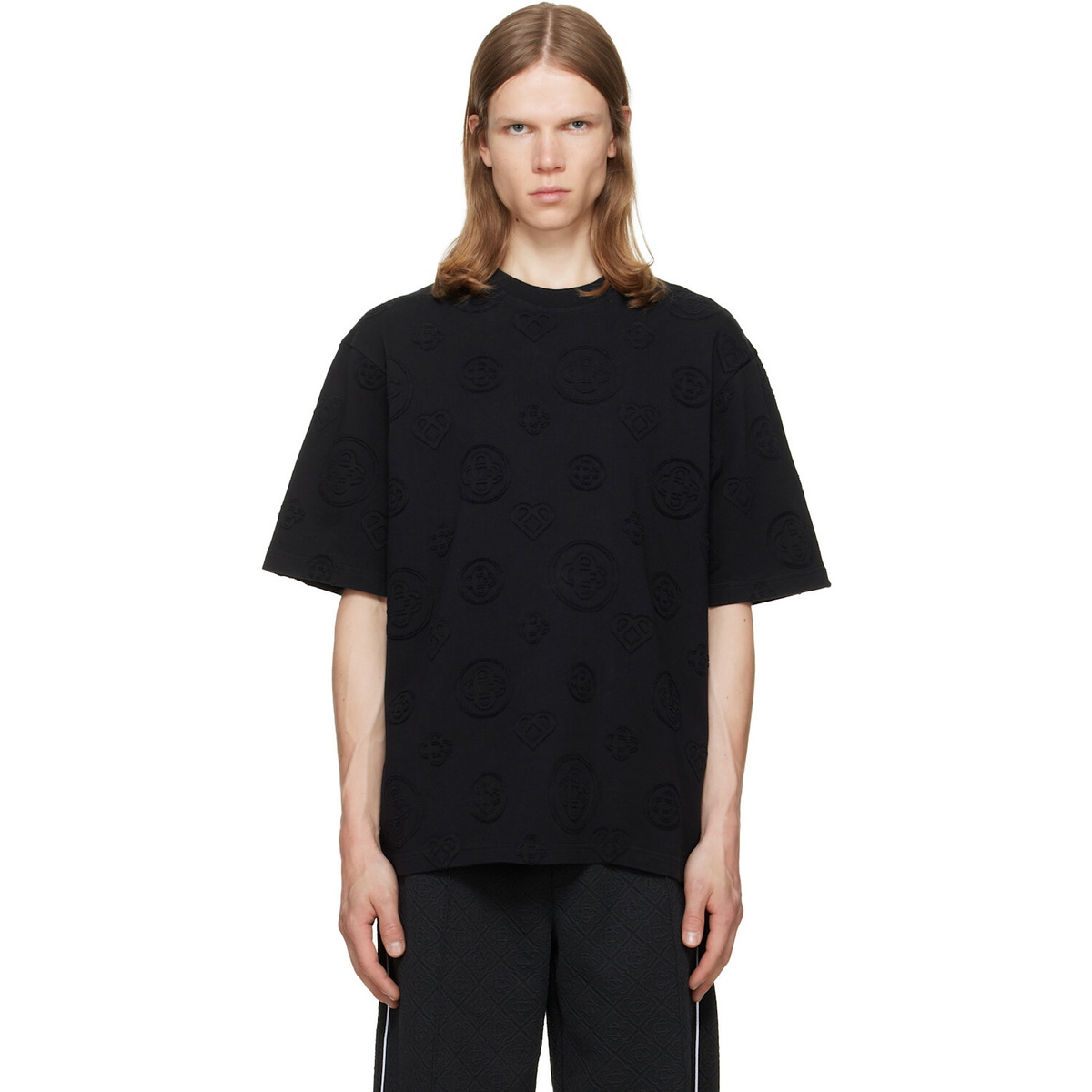 Casablanca Black Applique Monogram Oversized Short Sleeve T‑shirt
