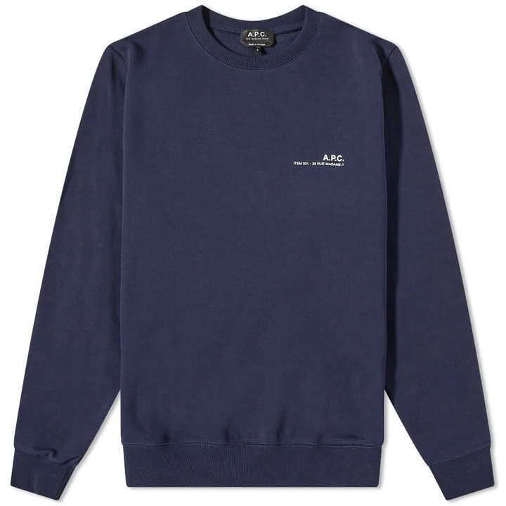 Photo: A.P.C. Men's Item Logo Crew Sweat in Dark Navy