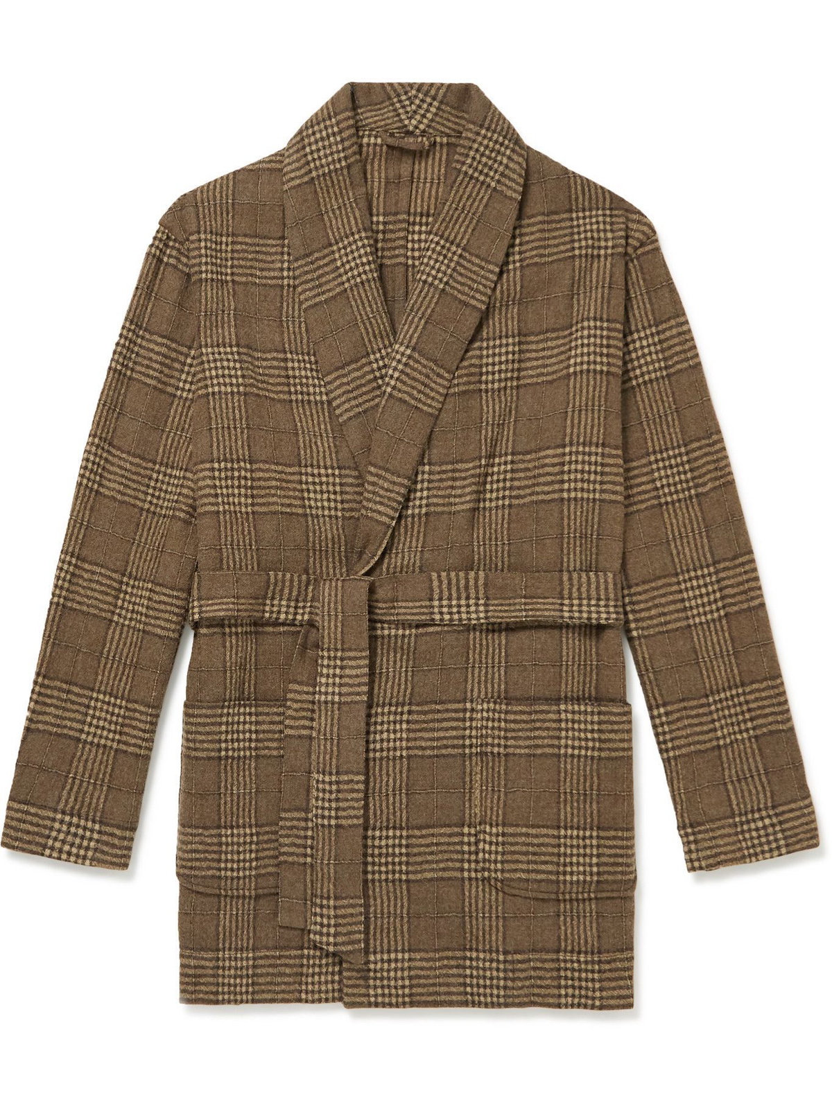 De Bonne Facture - Belted Checked Wool Cardigan - Brown De Bonne Facture