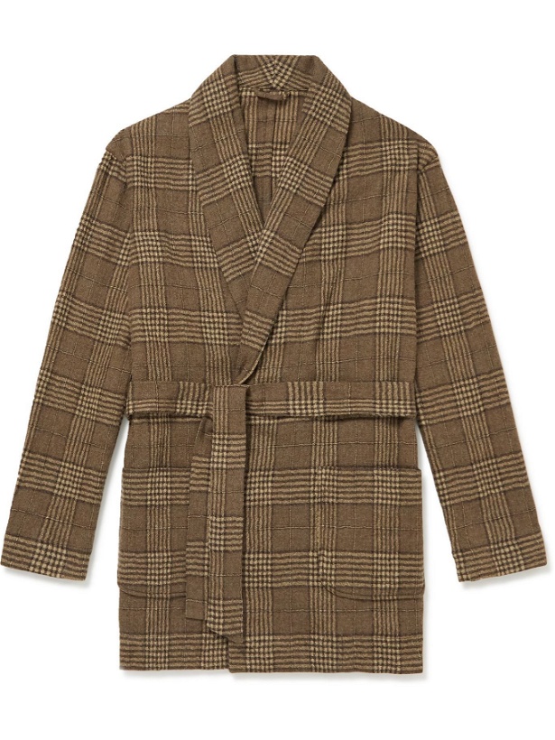 Photo: De Bonne Facture - Belted Checked Wool Cardigan - Brown