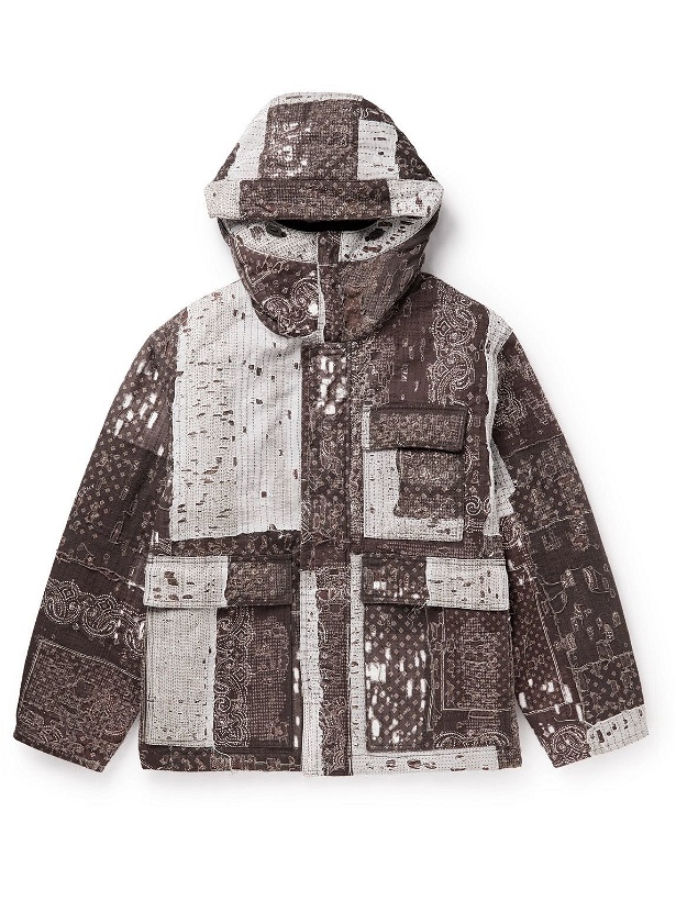 Photo: Givenchy - Oversized Distressed Patchwork Bandana-Print Cotton Hooded Down Jacket - Brown