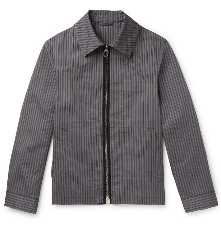 Photo: Lanvin - Leather-Trimmed Striped Twill Blouson Jacket - Gray
