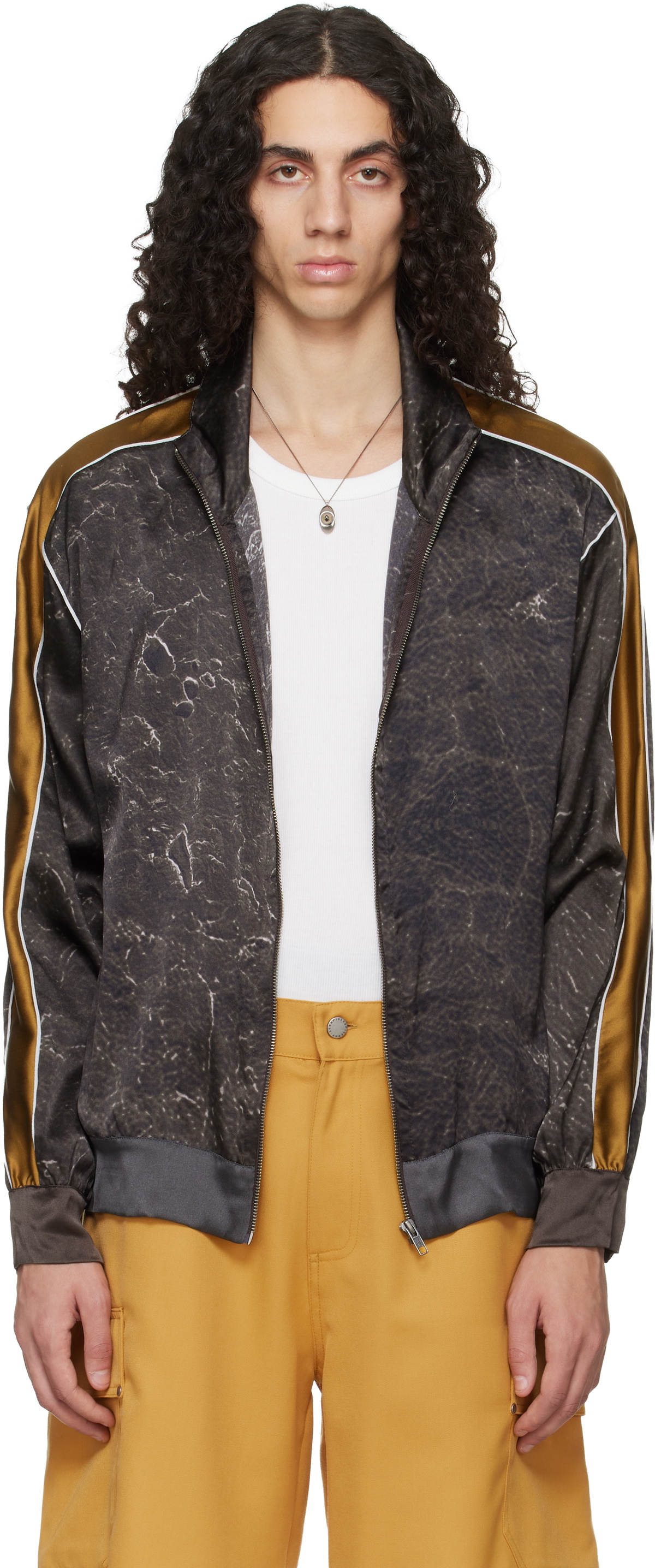 Serapis Brown Satin Silk Football Track Jacket