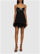 SELF-PORTRAIT Embellished Crepe Mini Dress with Feathers
