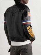 Cherry Los Angeles - Logo-Embroidered Appliquéd Leather Biker Jacket - Black