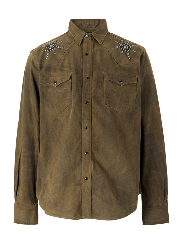 Photo: RRL - Buffalo West Studded Leather-Trimmed Denim Shirt - Brown