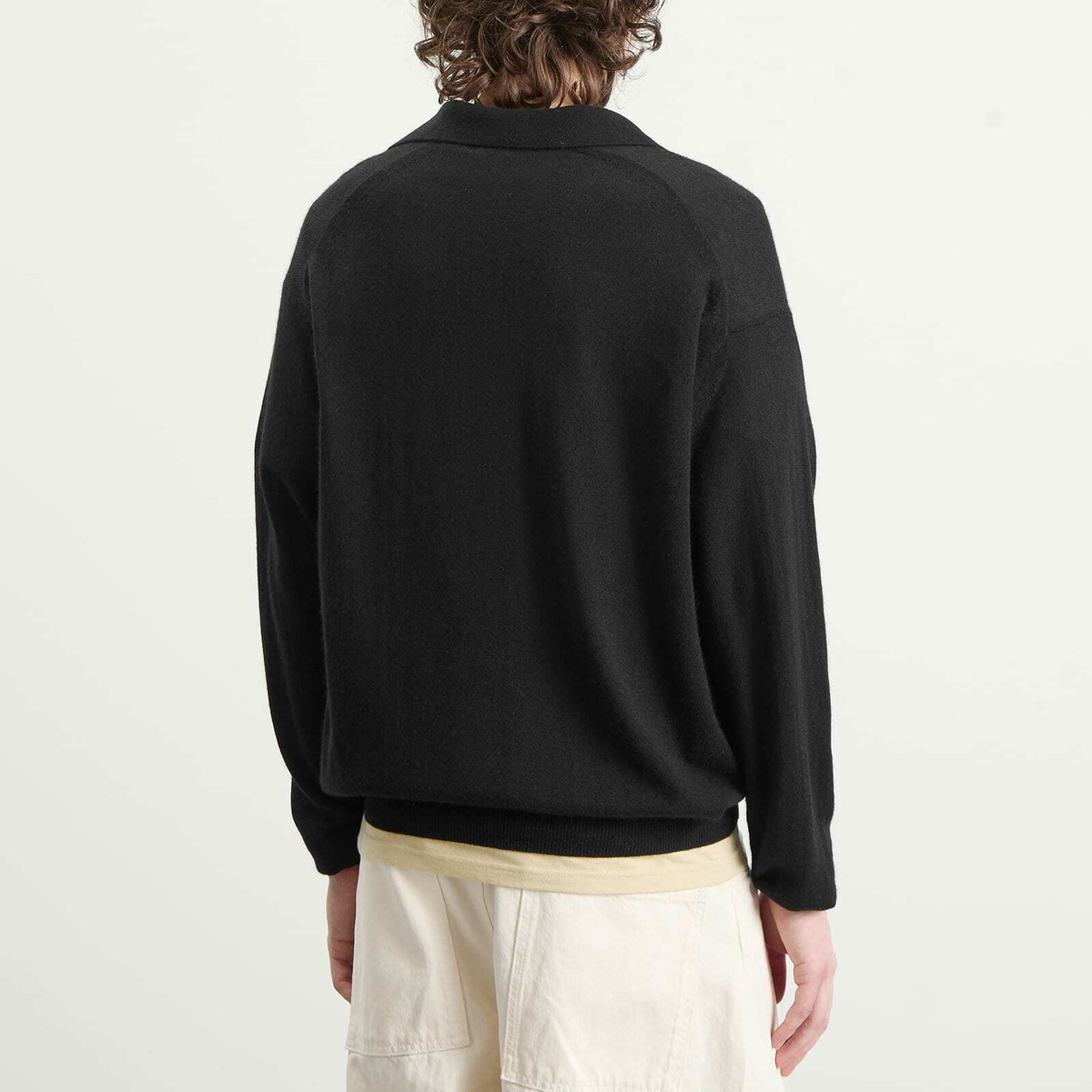 Auralee Men's Cashmere Silk Knit Skipper Polo in Black