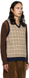 BEAMS PLUS Beige & Navy Tartan Vest