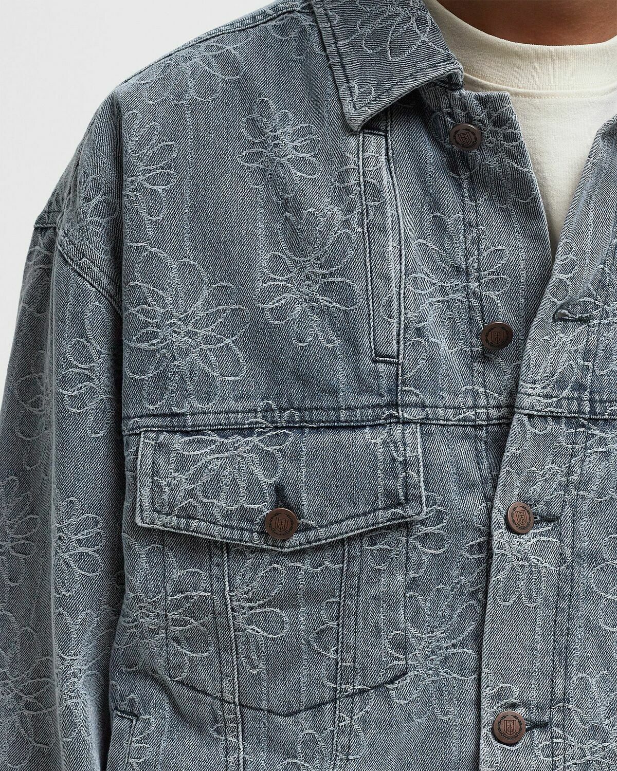 Honor The Gift FLOWER JACQUARD JACKET Grey Mens Denim Jacket