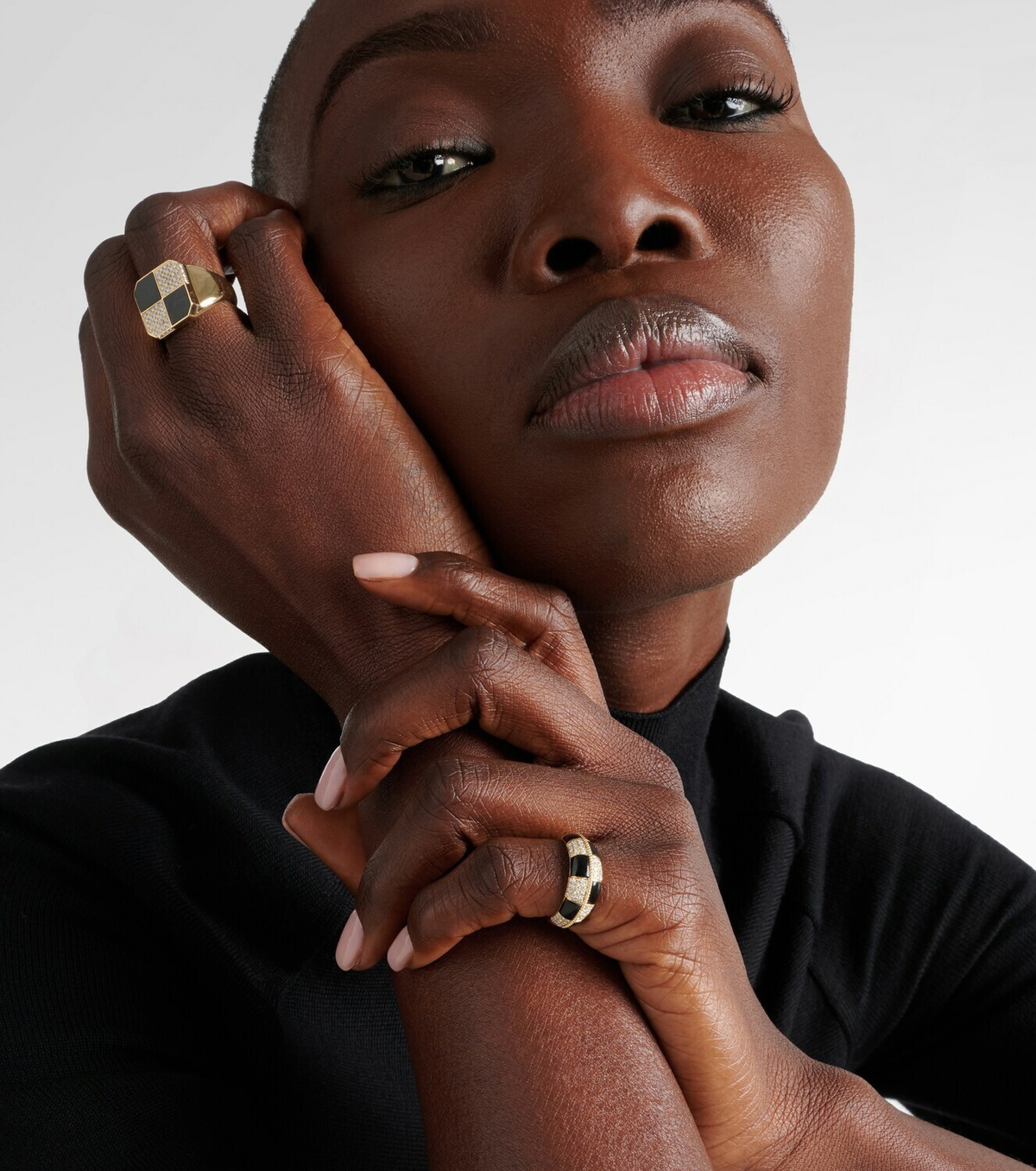 Yvonne Léon Alliance Damier 9kt gold ring with diamonds and onyx