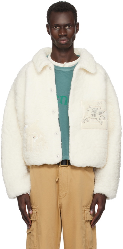 Photo: ERL Off-White Fleeced Wool Varsity Jacket