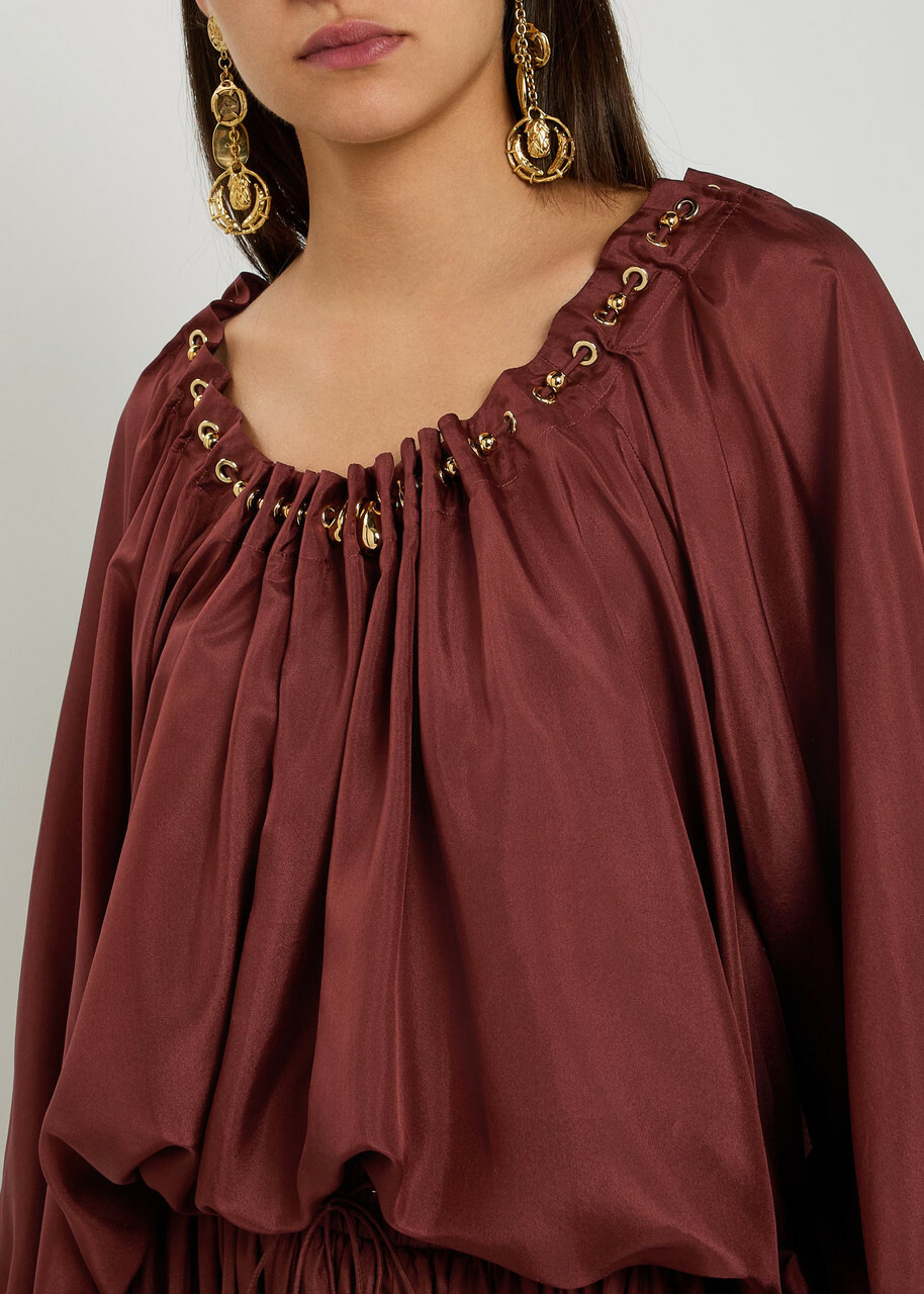 Zimmermann Aster Gathered Silk Blouse Dark Red