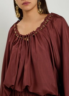 Zimmermann Aster Gathered Silk Blouse Dark Red