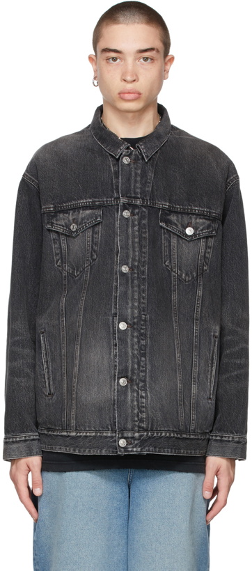 Photo: Balenciaga Grey Denim Oversized Zip-Up Jacket
