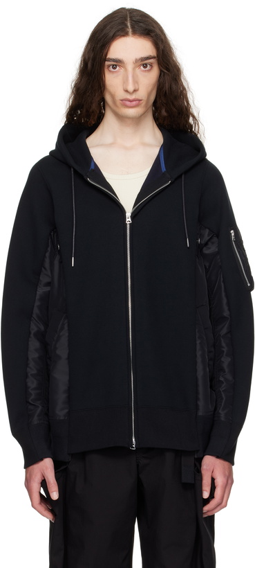 Photo: sacai Black Sponge Sweat & Nylon Twill Hoodie