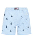 MC2 Saint Barth Man Mid-length Seersucker Gustavia Swim Shorts With Anchors Embroidery
