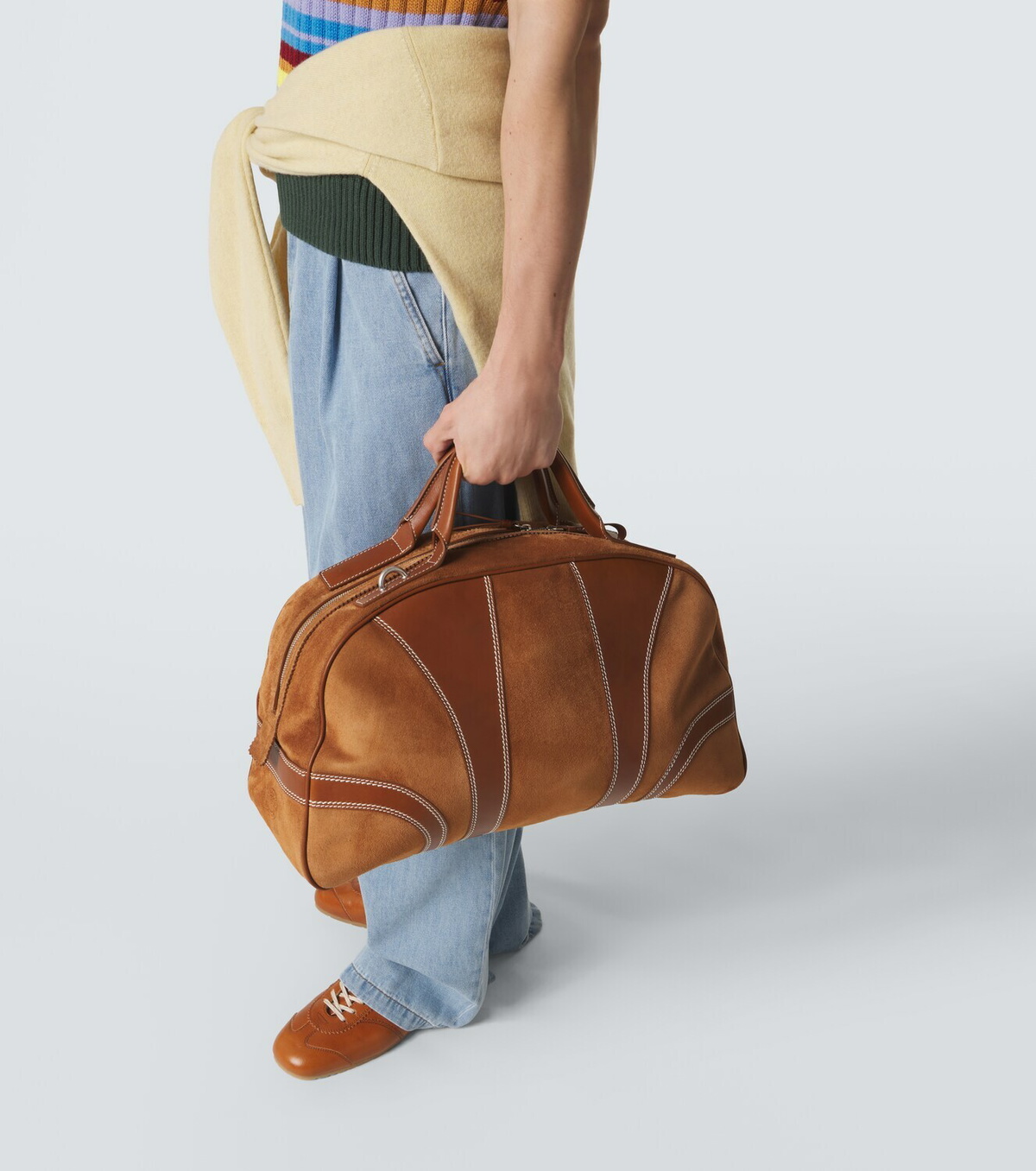 Dries Van Noten Leather-trimmed suede duffel bag