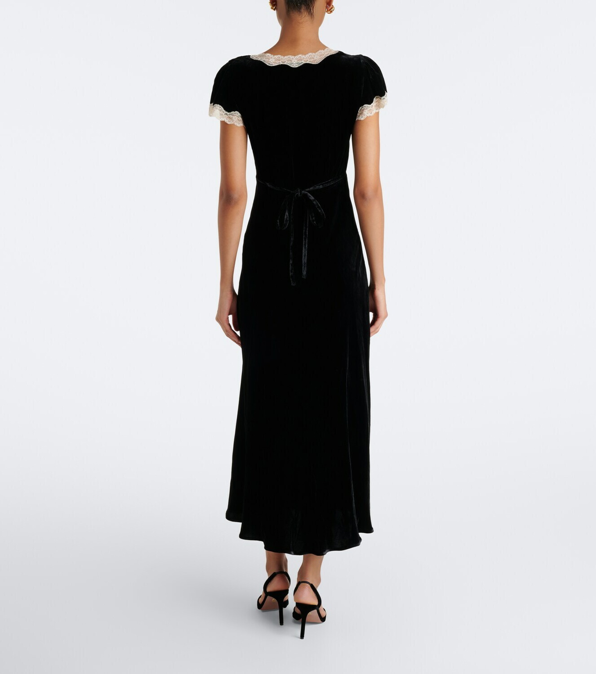 Rixo Clarice lace-trimmed velvet midi dress