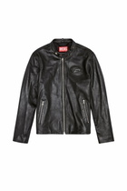 Diesel Leather biker jacket with distressed logo - Leather jackets Mens in Black