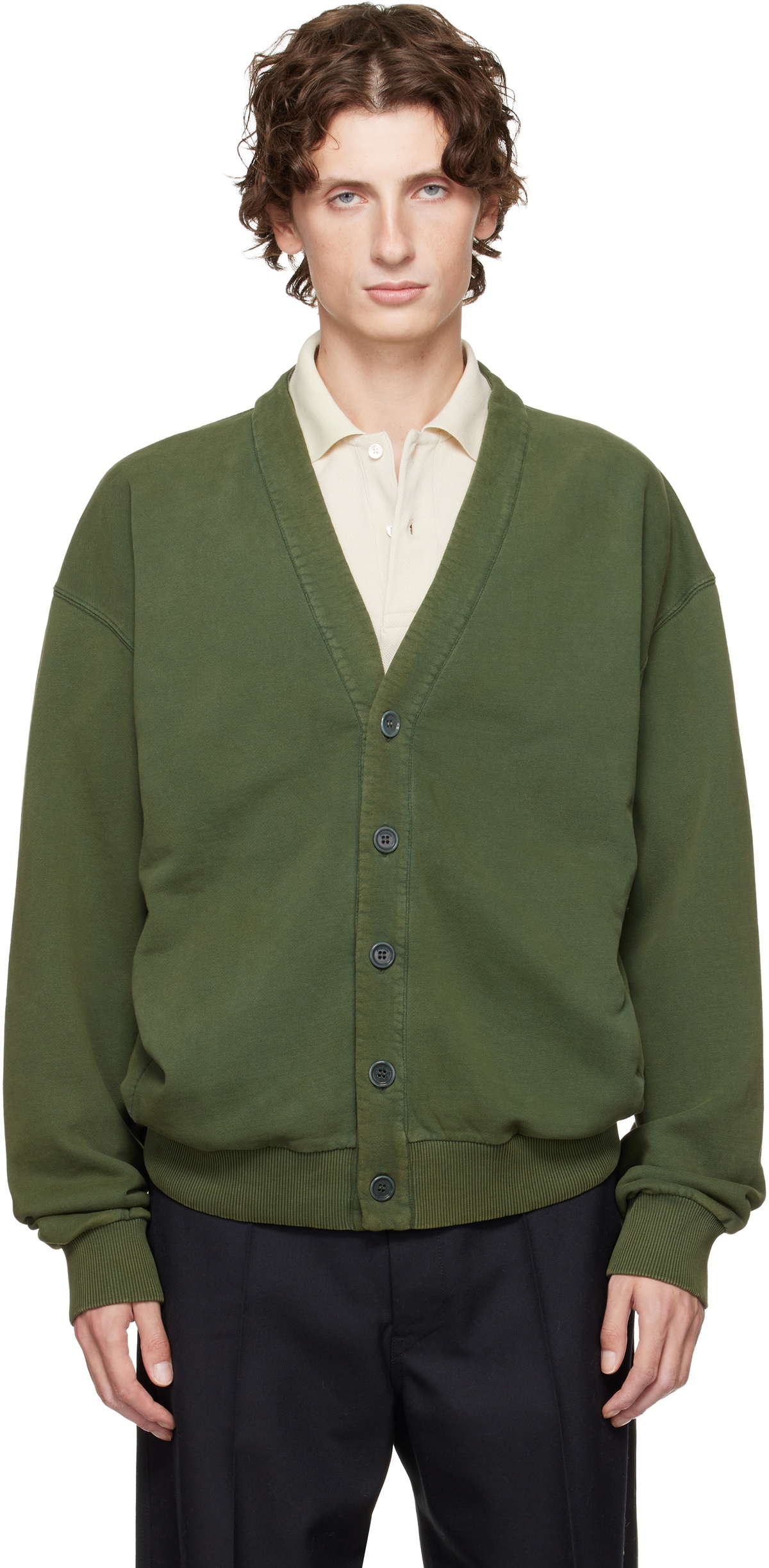 JW Anderson Green Garment-Dyed Cardigan