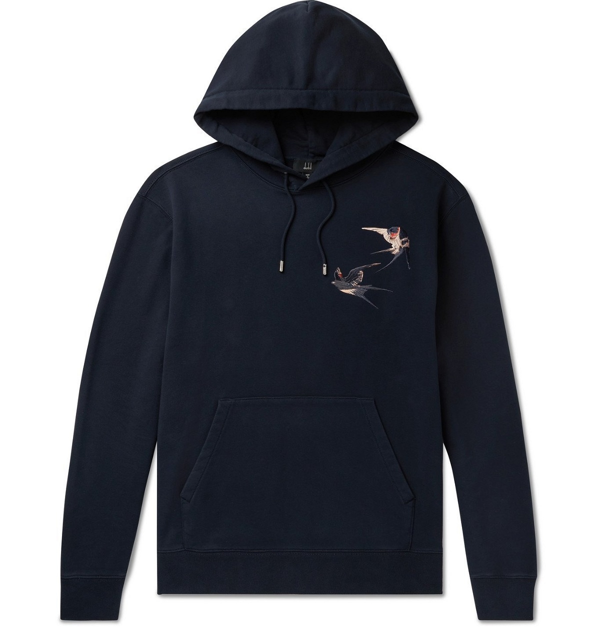 Photo: DUNHILL - Embroidered Loopback Cotton-Jersey Hoodie - Blue