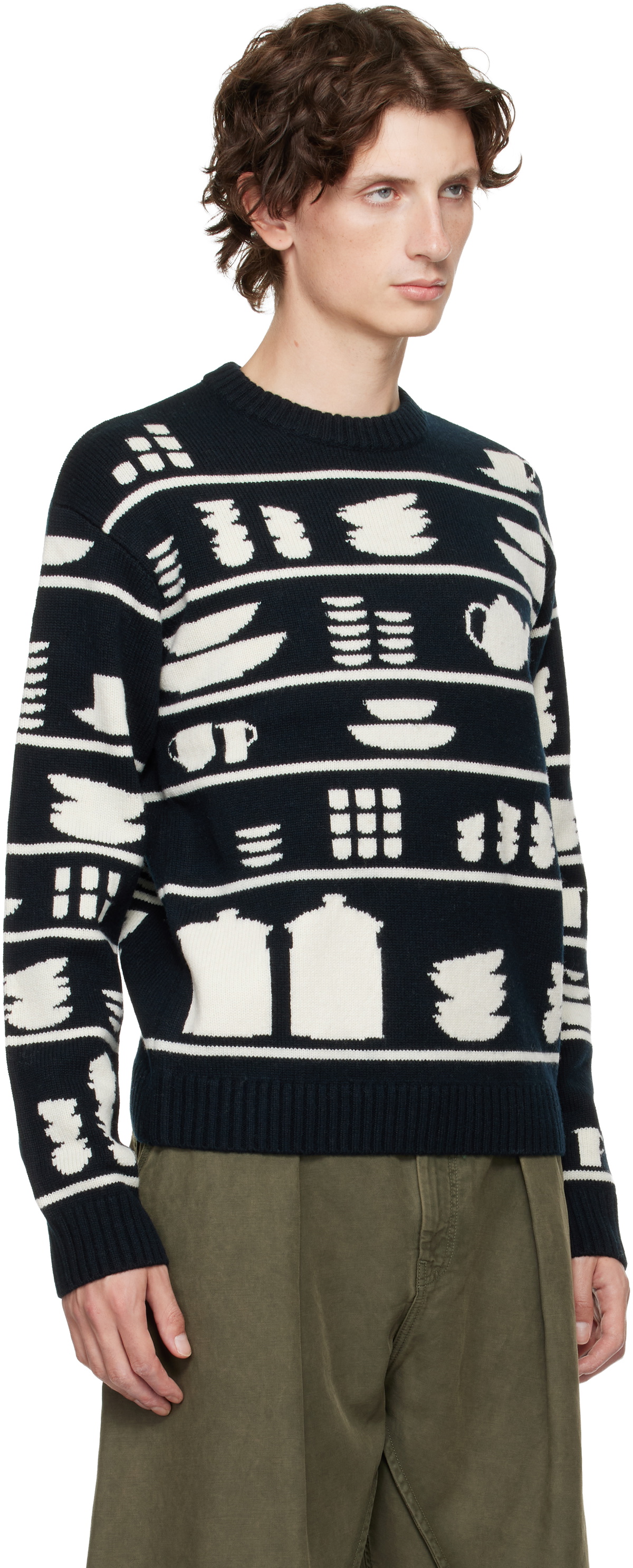 JW Anderson Black & White Crockery Jacquard Sweater