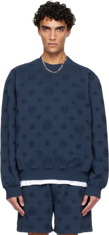 Photo: Casablanca Navy Applique Monogram Sweatshirt