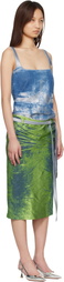 Diesel Blue & Green Open-Back Apron Satin Denim Midi Dress