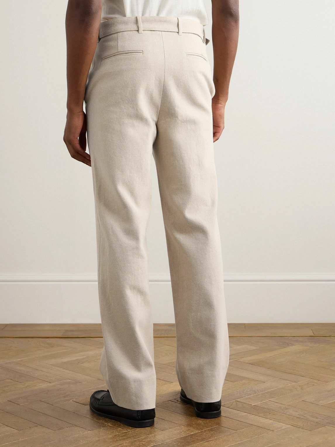 Stòffa - Straight-Leg Belted Cotton-Twill Trousers - Neutrals
