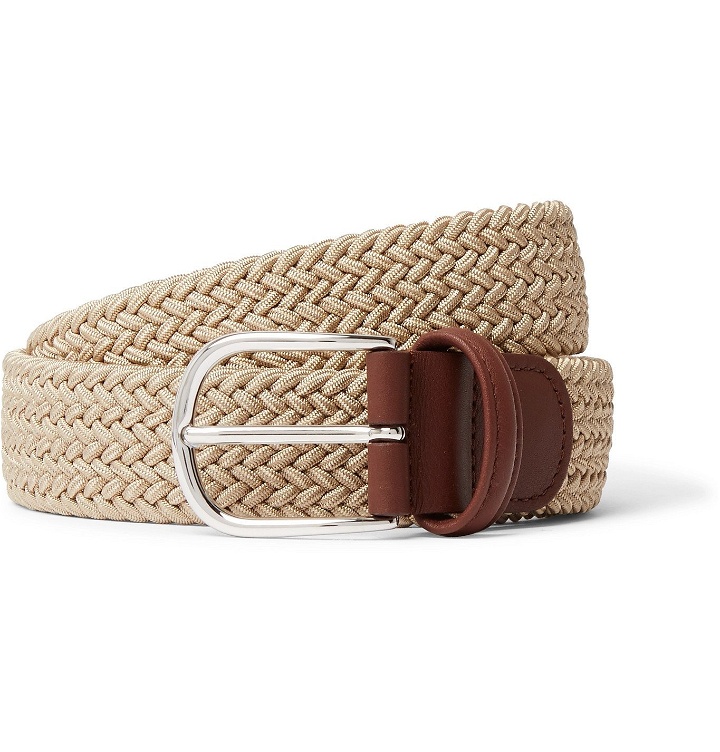 Photo: Anderson's - 4cm Leather-Trimmed Woven Elastic Belt - Neutrals