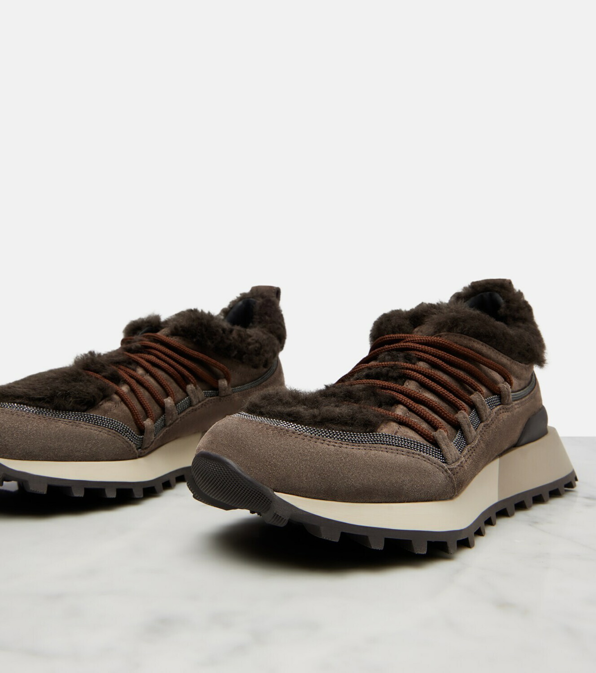 Brunello Cucinelli Shearling-lined suede low-top sneakers