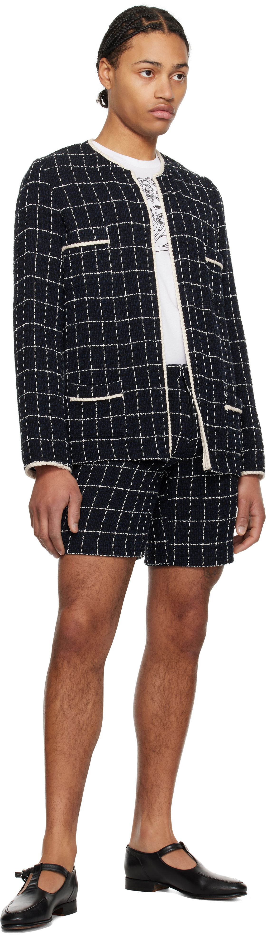 Anna Sui Navy Windowpane Tweed Jacket