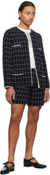 Anna Sui Navy Windowpane Tweed Jacket
