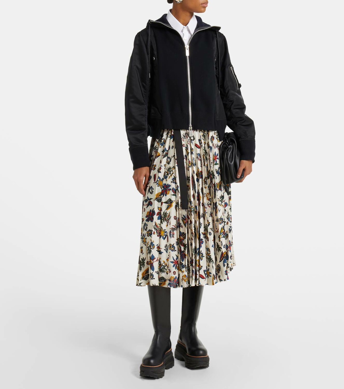 Sacai Paneled cotton-blend zip-up hoodie Sacai