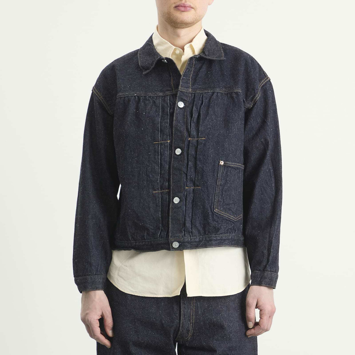 Kaptain Sunshine Men's Indigo Wash Denim Tracker Jacket in Indigo One Wash