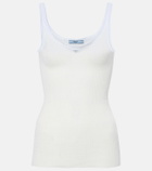 Prada Lace-trimmed ribbed-knit cotton tank top
