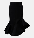 Mugler Asymmetric ruffled wool-blend midi skirt
