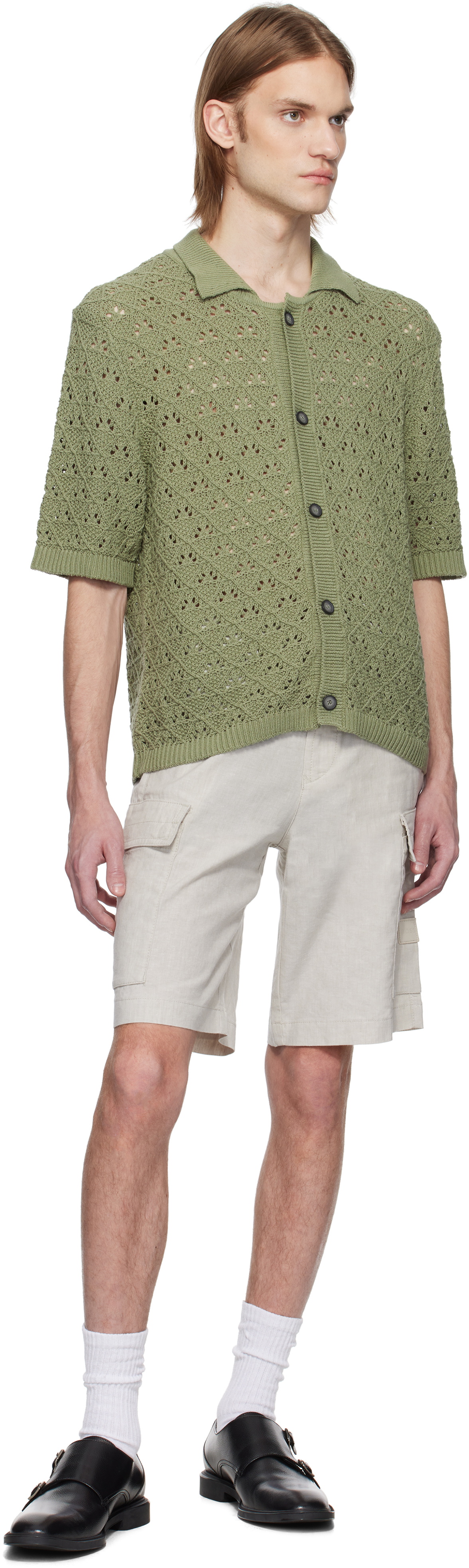 BOSS Beige Drawstring Cargo Shorts