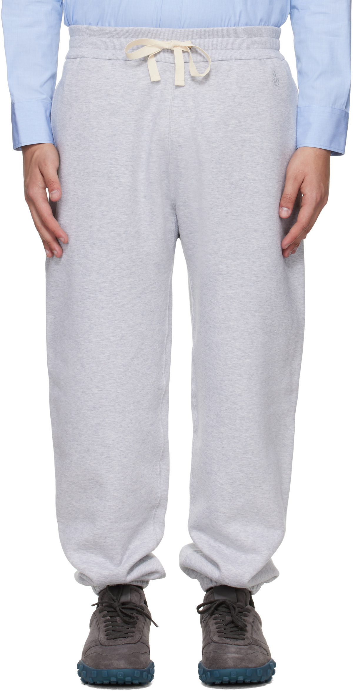 Jil Sander Gray Embroidered Logo Fleece Sweatpants