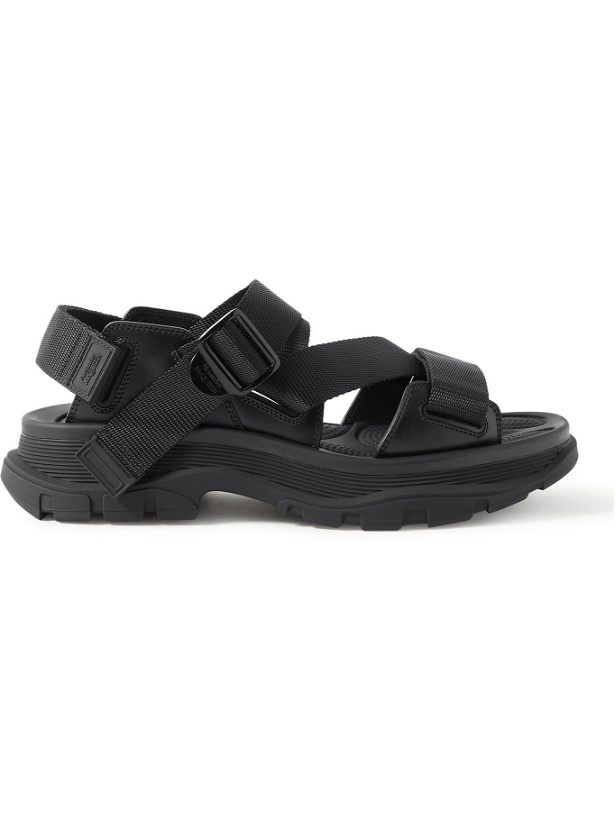 Photo: Alexander McQueen - Webbing-Trimmed Leather Sandals - Black