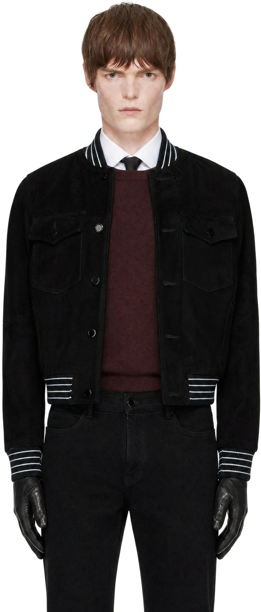 Ernest W. Baker Black Suede Varsity Jacket