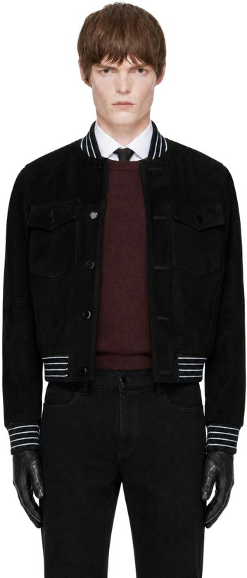 Photo: Ernest W. Baker Black Suede Varsity Jacket