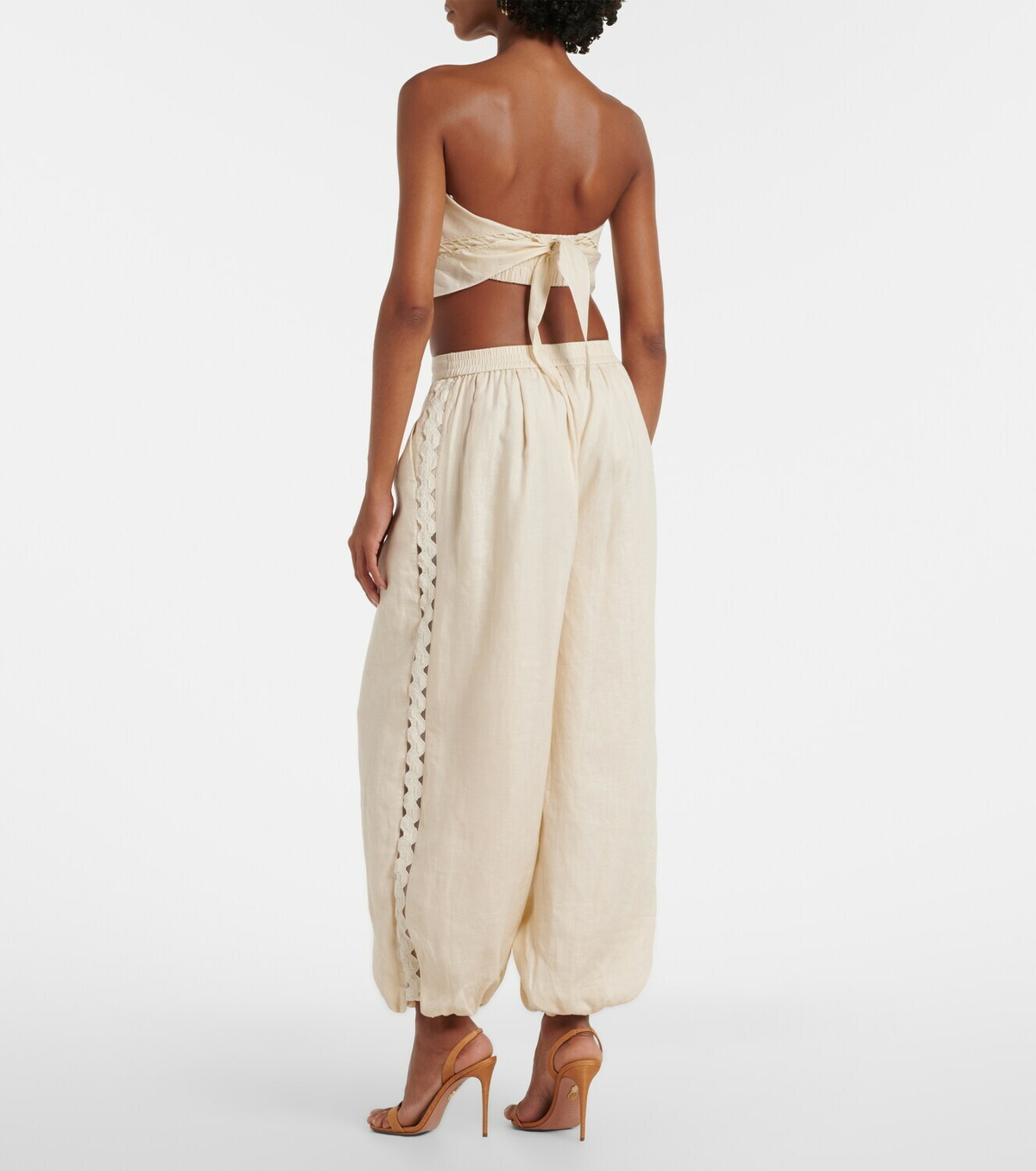 Simkhai Lace-trimmed linen-blend straight pants